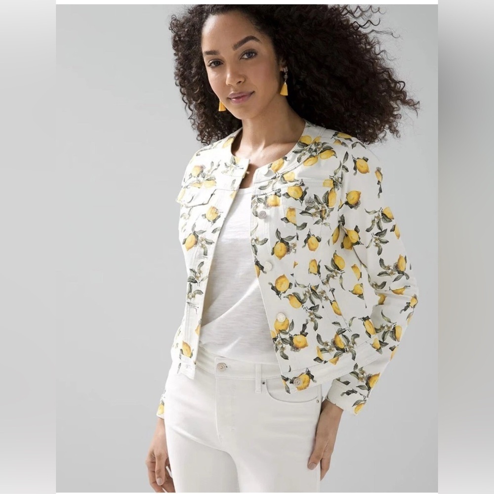 White House black market white denim jacket lemons S NWOT